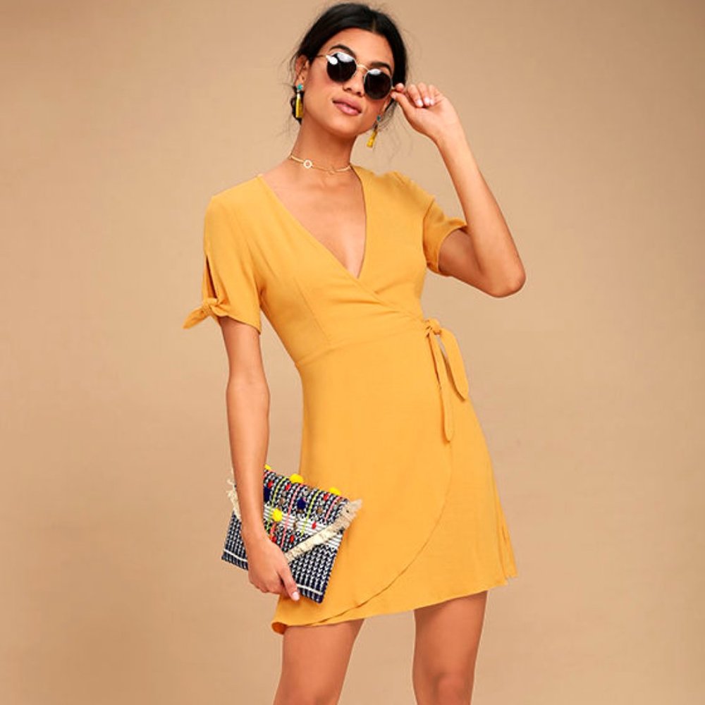 Lulus: My Philosophy Golden Yellow Wrap Dress